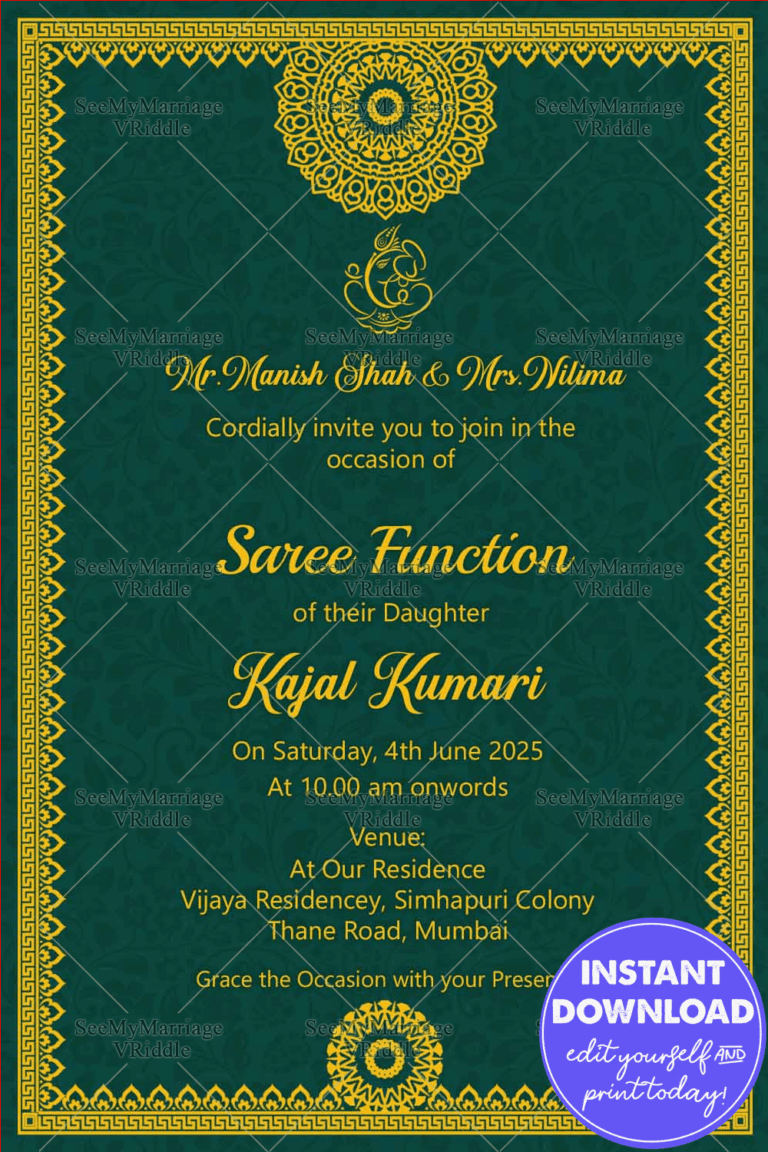 Mandala Boarder Theme Half Saree Invitation Card