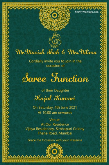 Mandala Boarder Theme Half Saree Invitation Card