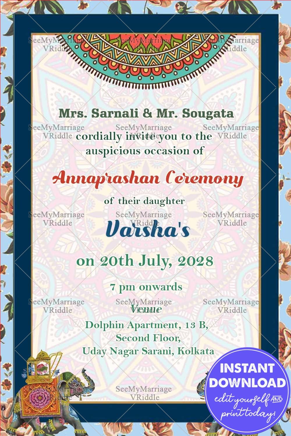Mandala Theme Traditional Hindu Annaprasan Invitation Card