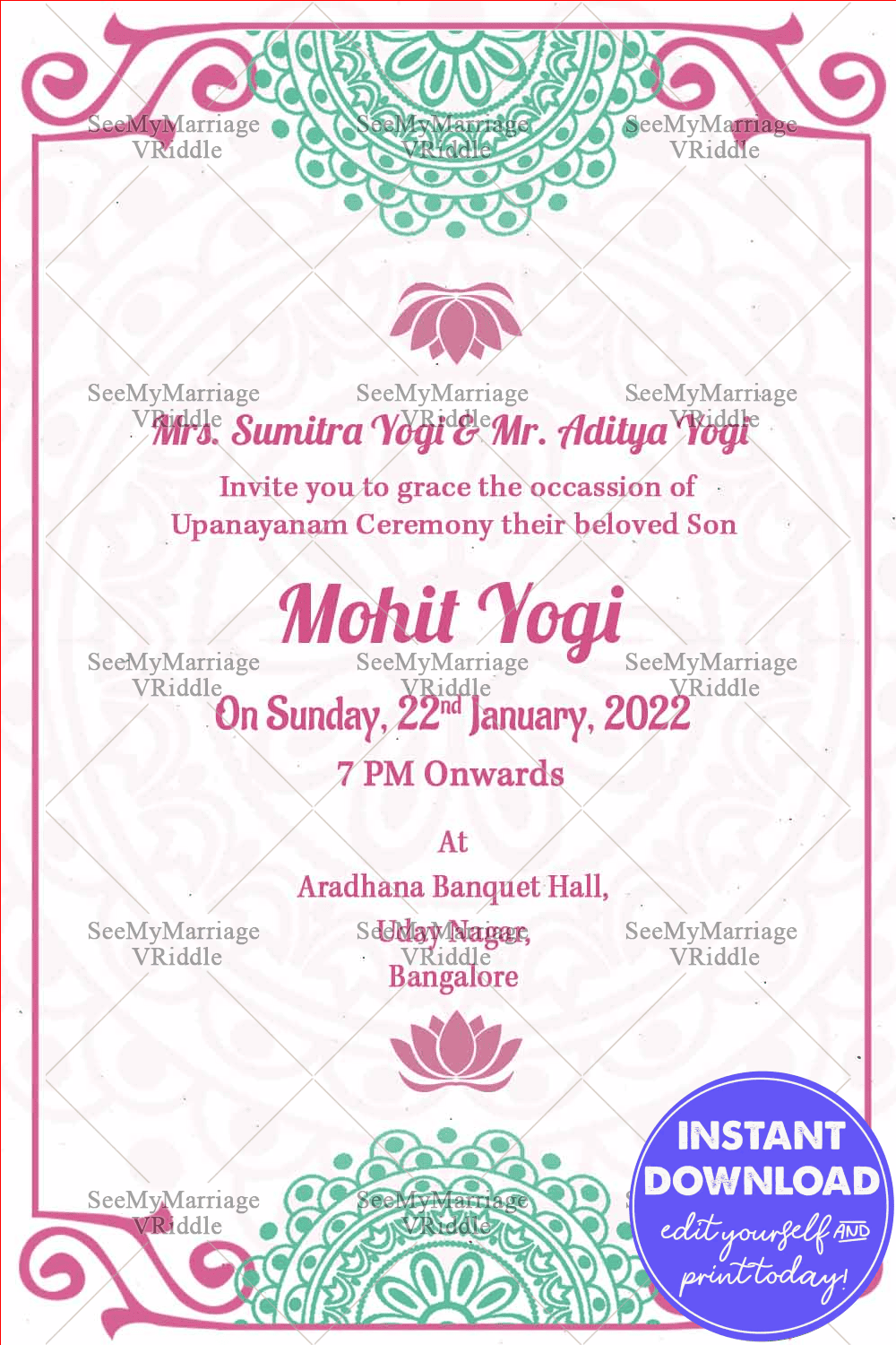 Mandala Theme Upnayanam Invitation Card