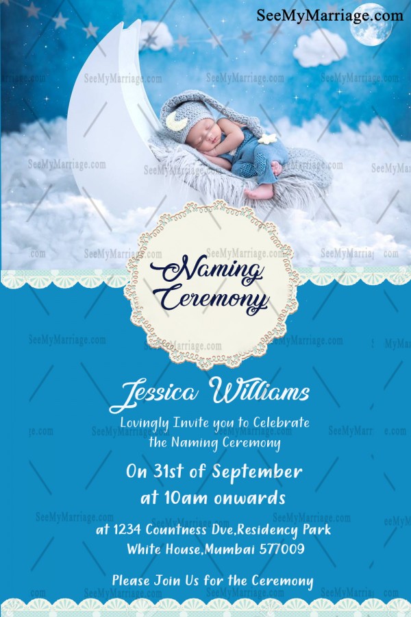 Simple Pattren Naming Invitation Card With Sky Blue Theme – SeeMyMarriage