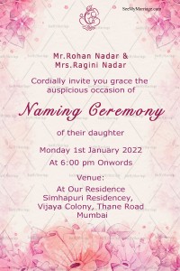 Simple Light Pink Theme Naming Ceremony Invitation Card – SeeMyMarriage