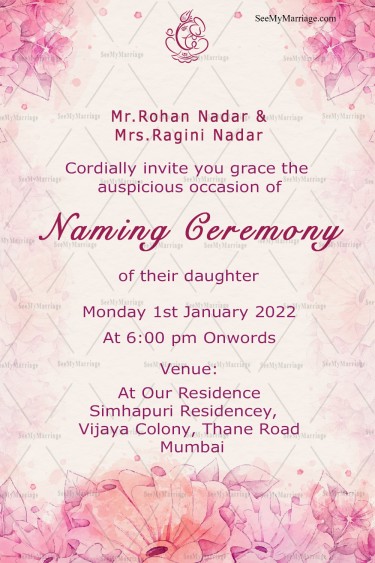Simple Light Pink Theme Naming Ceremony Invitation Card
