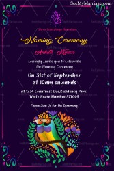 Perssian Blue & Birds Theme Naming Ceremony Invitation Card