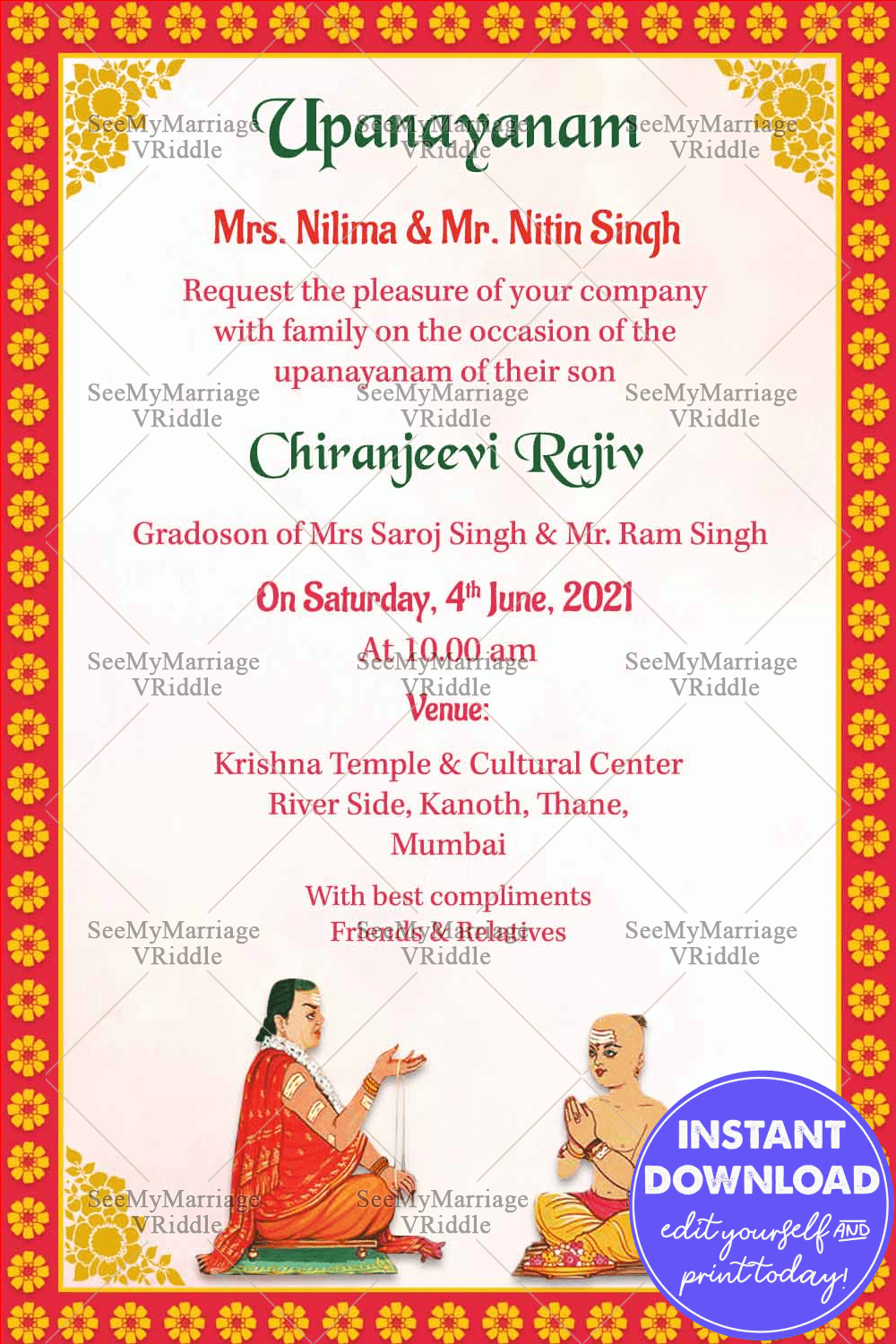 Nice Traditional Upanayanam Card