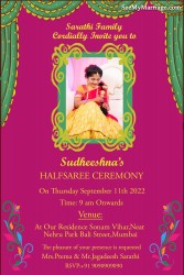 Pink Theme Royal Half Saree Function Invitation Card