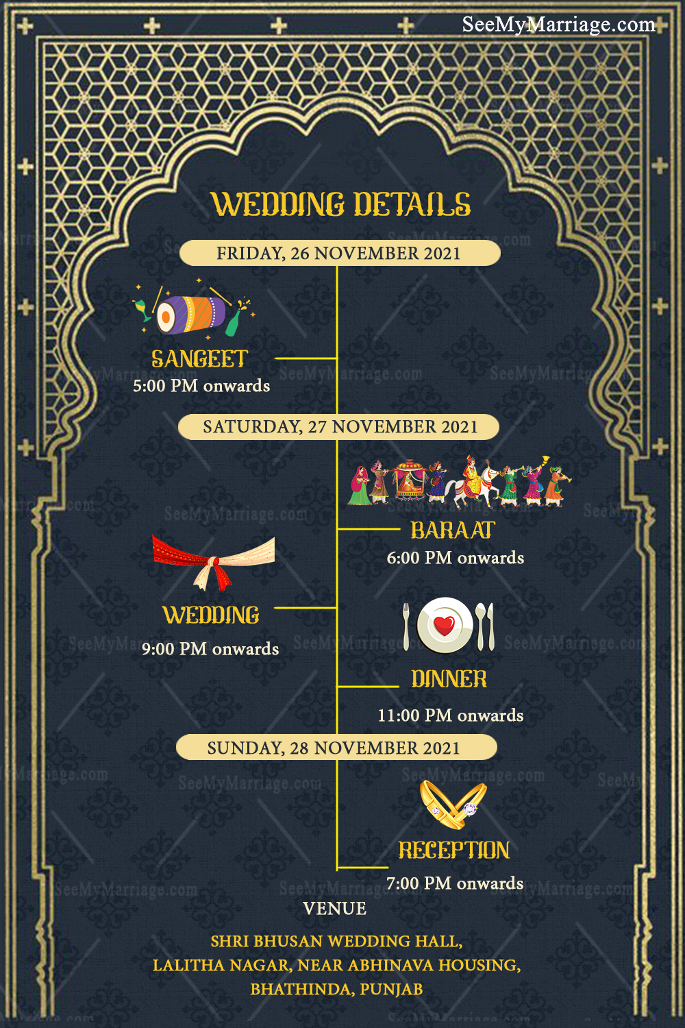 Punjabi Wedding Itinerary Invitation Card Page 2