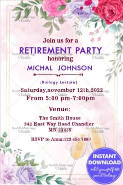 Retirement Cheerful Toast Invitation Card With Floral Flowers Theme