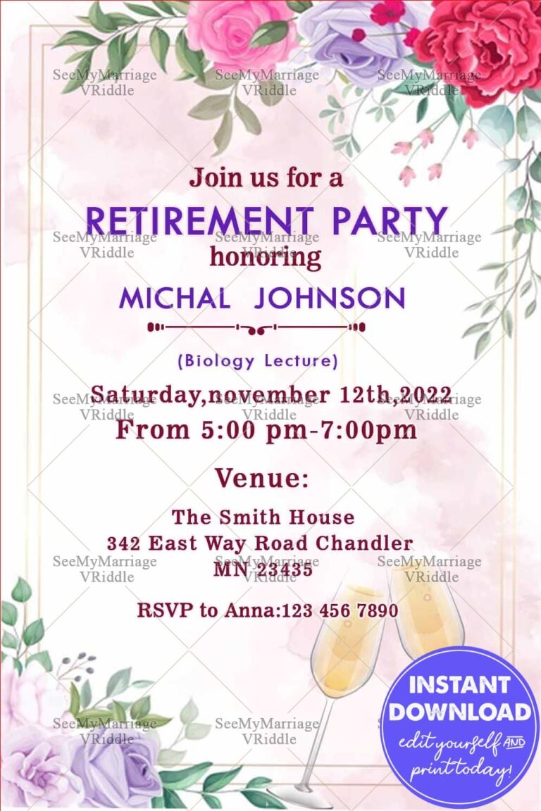 Retirement Cheerful Toast Invitation Card With Floral Flowers Theme