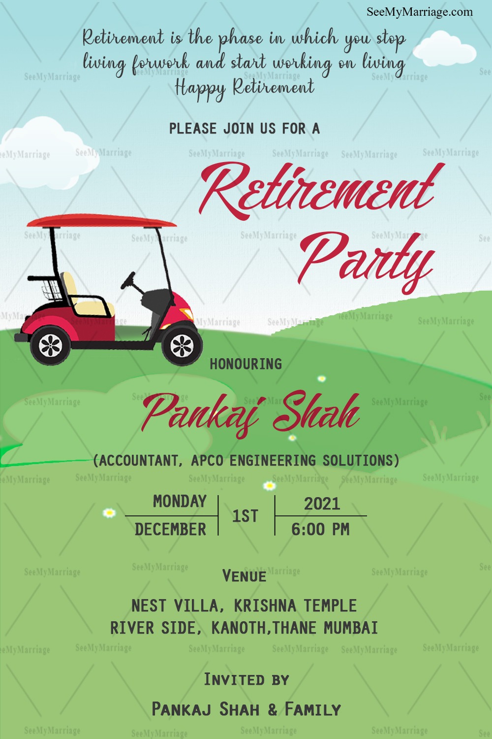Golf Theme Retirement Party Invitation Ecard