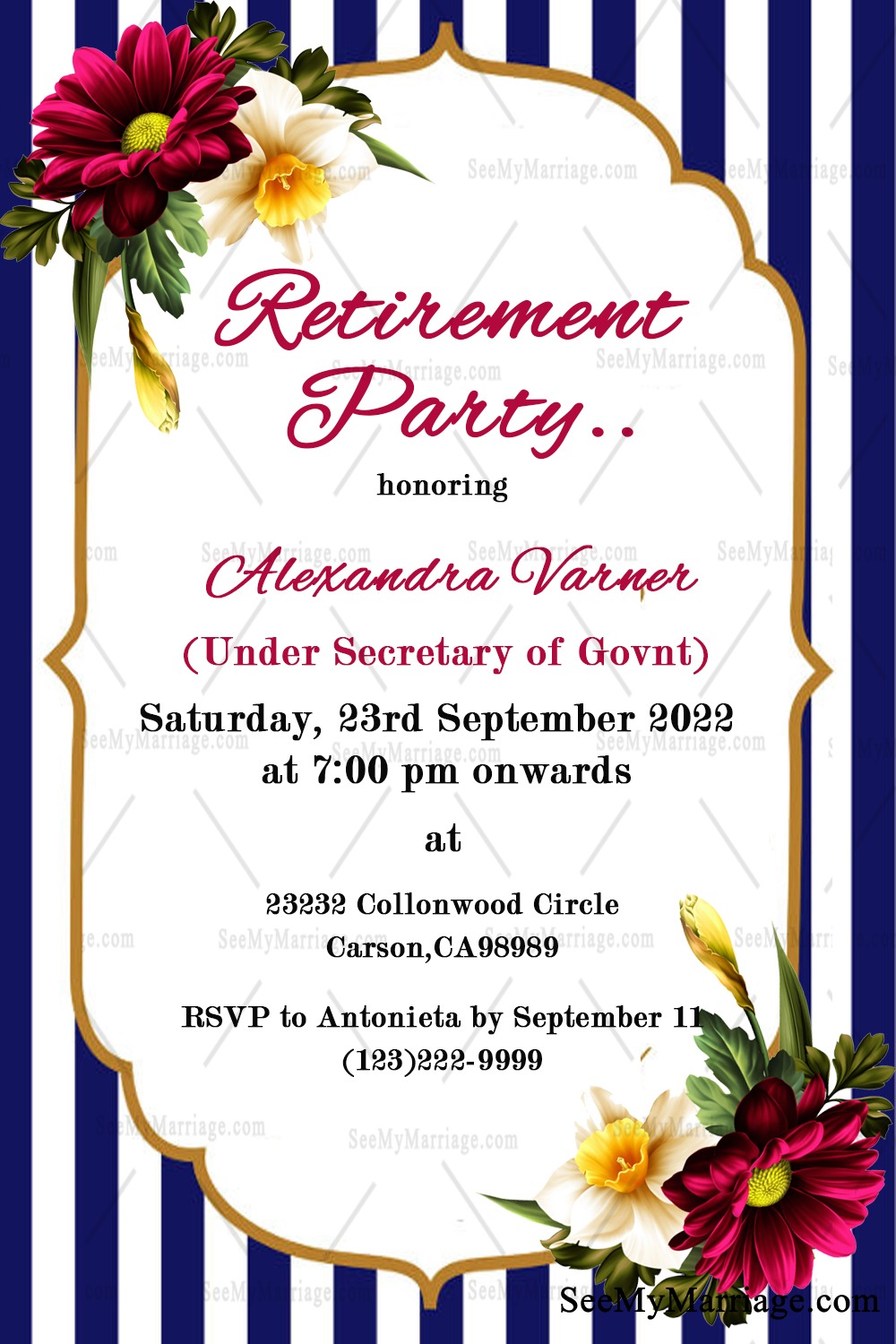 Retirement Party Invitation Card With White & Blue Theme