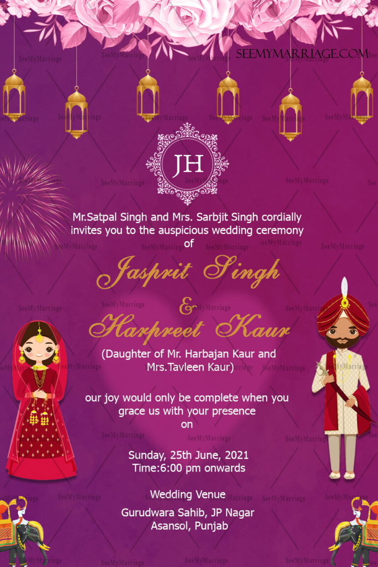 Royal Elephant Theme Punjabi Wedding Invitation Card