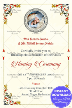 Royal Theme Traditional Naming Ceremony Invitation Card