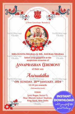 Simple Floral Annaprashan Invitation Card