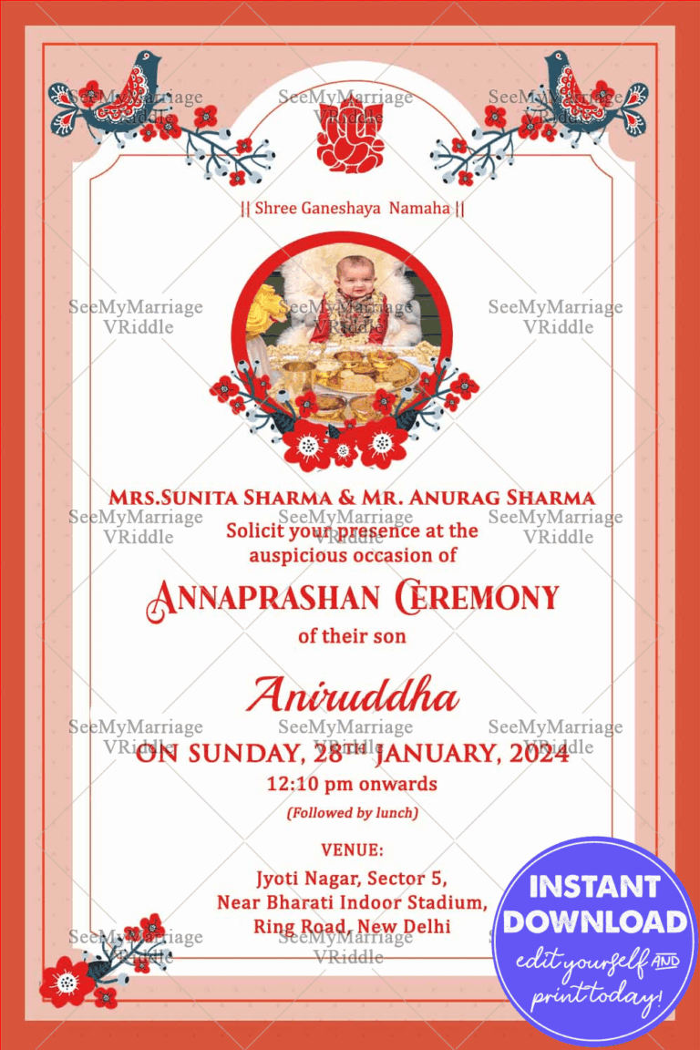 Simple Floral Annaprashan Invitation Card