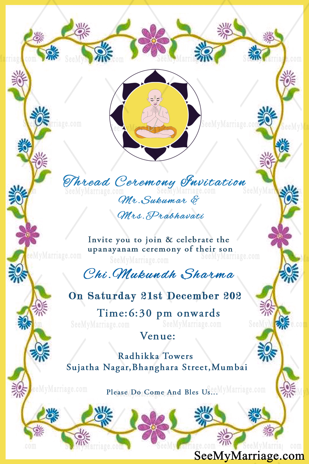 Hindu Thread Ceremony Invitation Card With White Theme – SeeMyMarriage