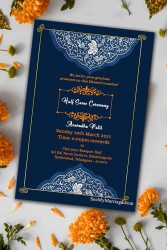 Simple Half Saree Invitation Card With Blue Theme