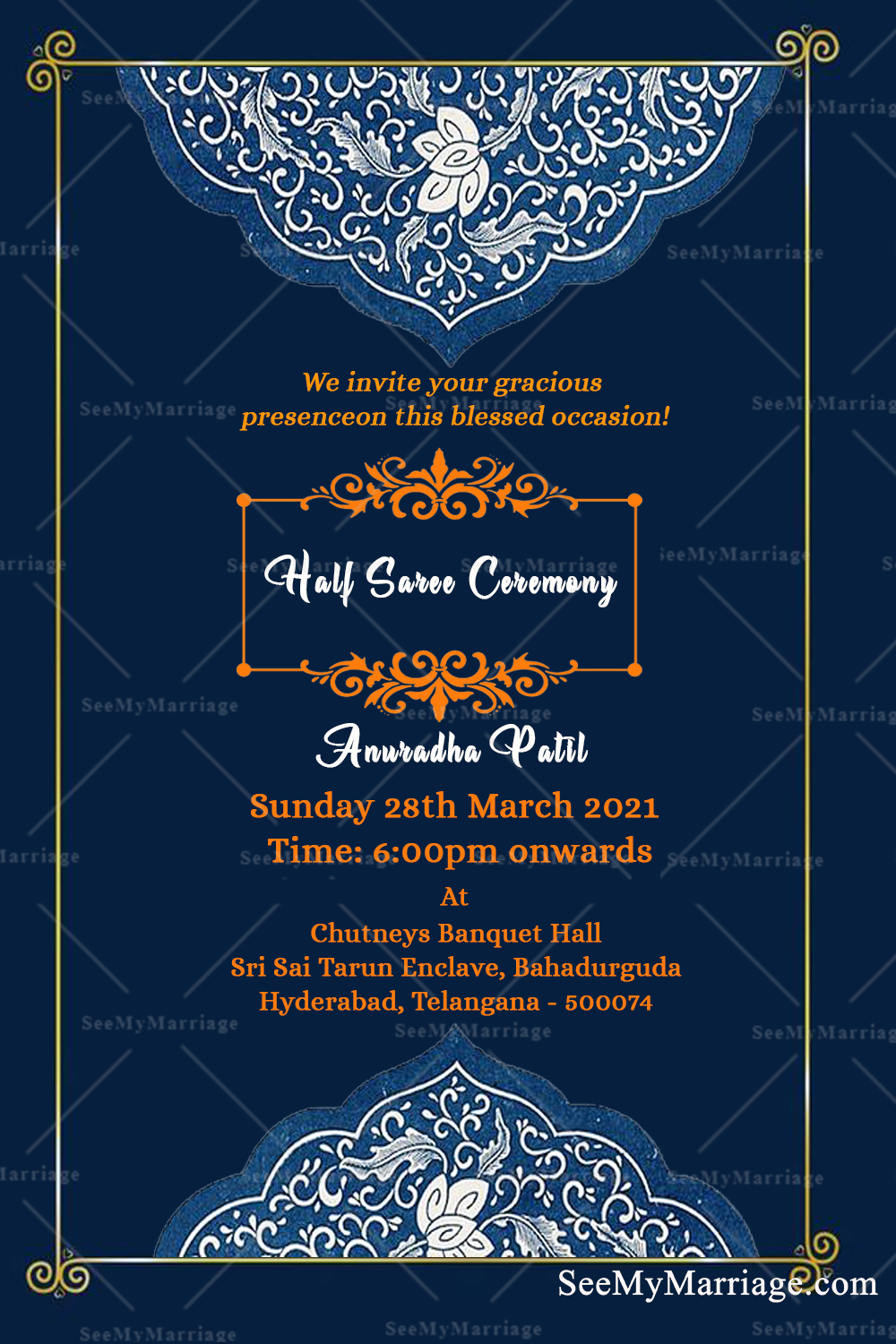 Simple Halfsaree Invitation Card