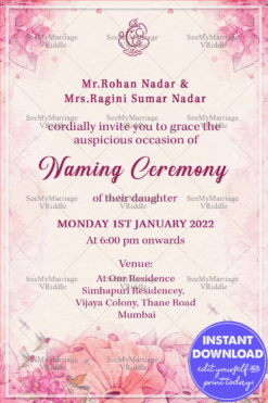 Simple Light Pink Theme Naming Ceremony Invitation Card