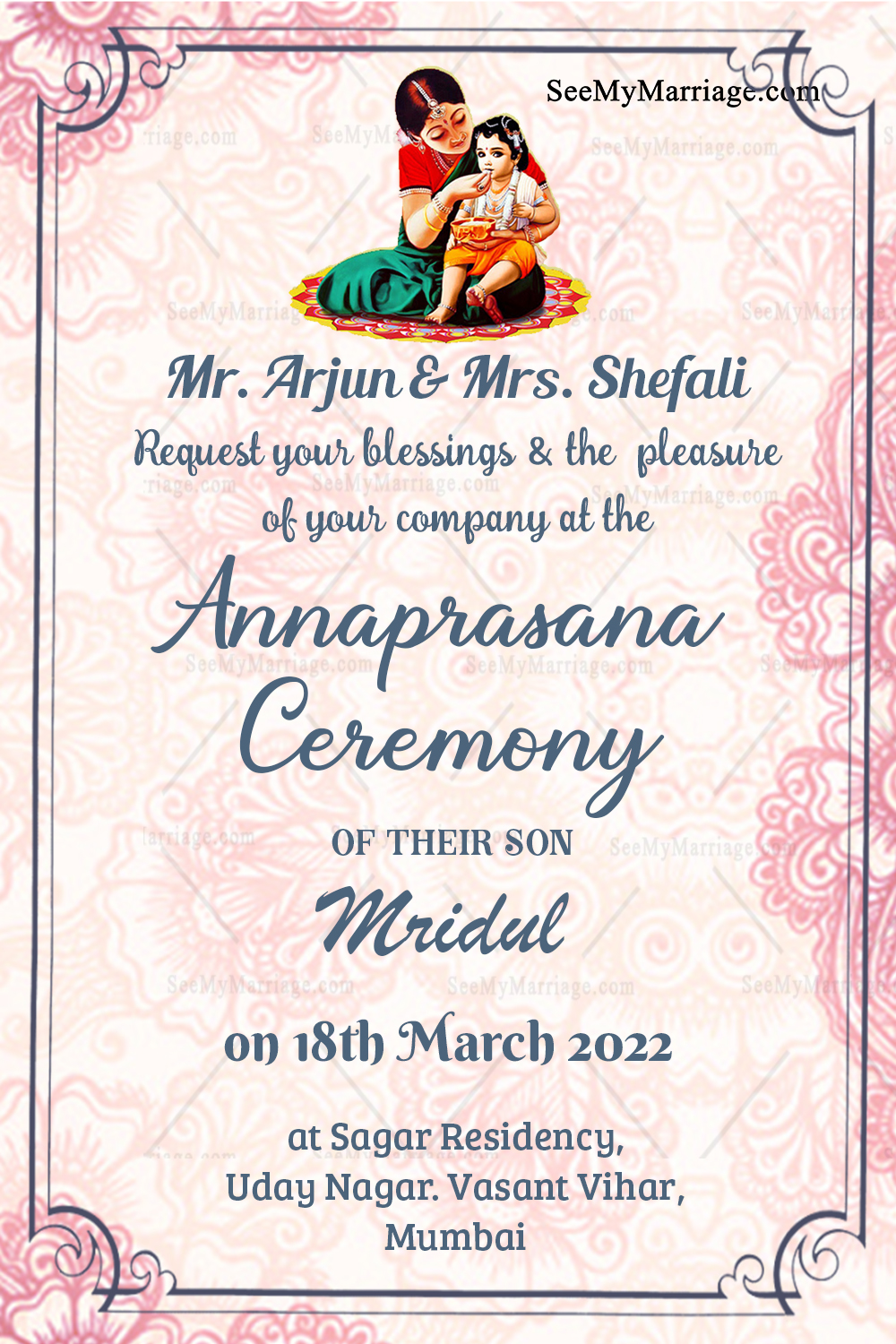 Simple Traditional Annaprasana Invitation Card