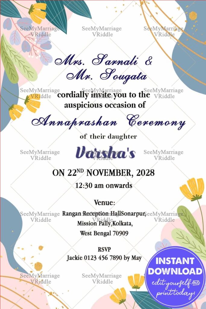 Simple Vector Floral Annaprshan Invitation Card