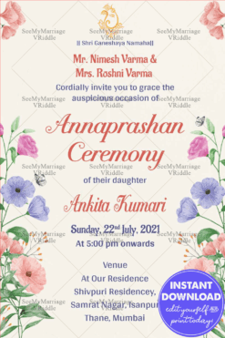 Spring Flowers Theme Annaprasana Ceremony Invitation Card