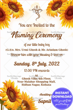Sunflower Theme Namkaran Invitation Card