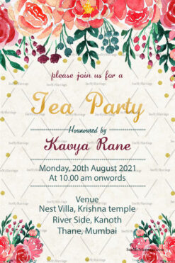 Kitty Party Invitation Card With Red And Orange Rose Floral Theme