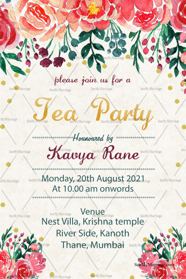 Kitty Party Invitation Card With Red And Orange Rose Floral Theme