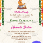 Traditional Cream Theme Dhoti Ceremony Invitation Card Decorated With Marigold Flowers And Mango Leafs