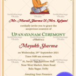 Traditional Cream Theme Upanayanam Invitation Card With Golden Border