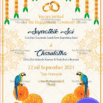 Traditional Marigold Floral Engagement Invitation Card With Parrots And Mandala Theme
