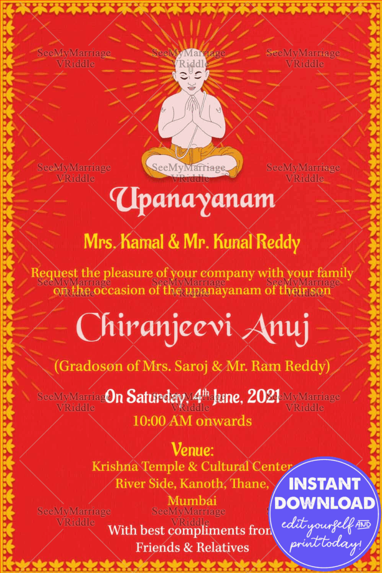 Traditional Red Theme Dhoti Ceremony Invitation Card
