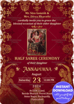 Traditional Telugu Half Saree Invitation Card