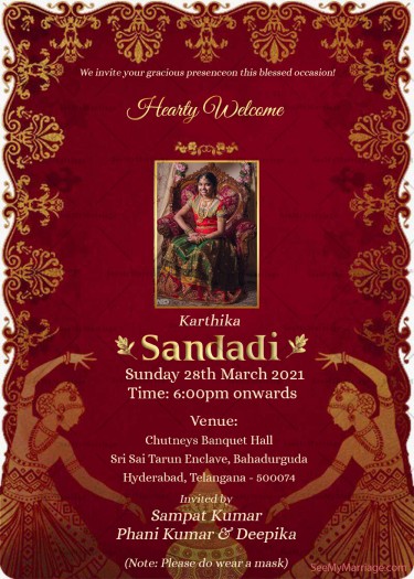 Traditional Telugu Half Saree Invitation Card