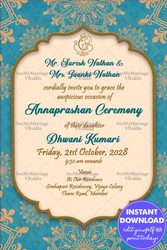 Traditional Vintage Theme Annaprasan Ceremony Card In Blue And Cream Theme