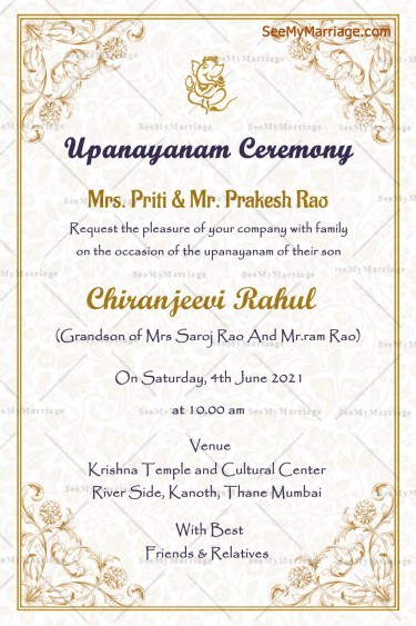 Simple Traditional White Theme Upanayanam Ceremony Invitation Card ...