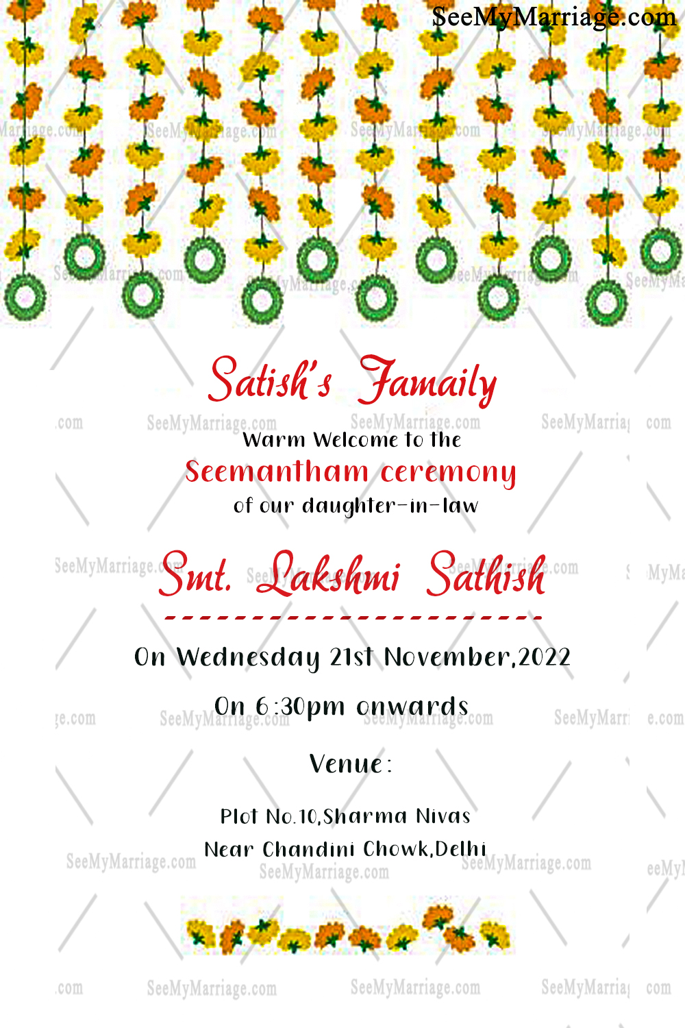 Pritable Seemantham Invitation Card In Telugu