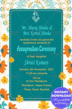 Orange & Yellow Floral With Mandala Design Annaprasana Ceremony Invitation