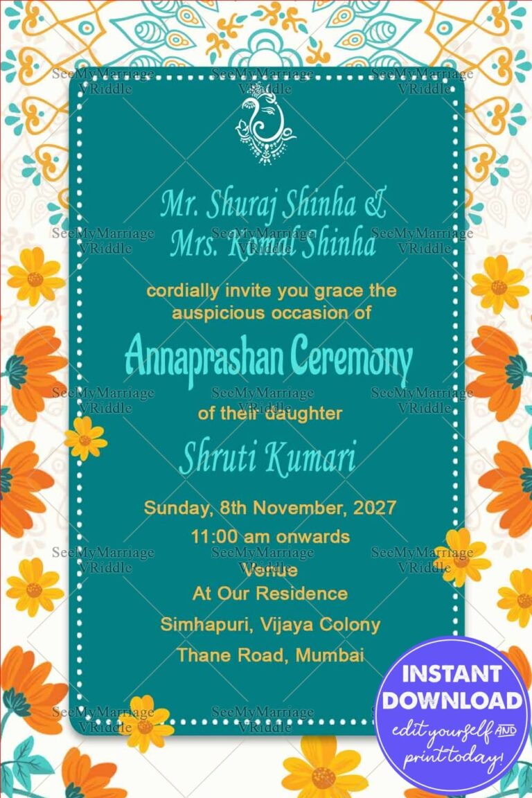 Orange & Yellow Floral With Mandala Design Annaprasana Ceremony Invitation