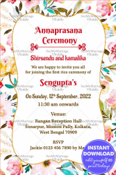 Annaprashan Invitation Card With Watercolour Floral Flowers Background