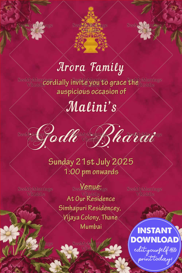 Autumn Flowers With Burgundy Theme Godh Bharai Invitation Card