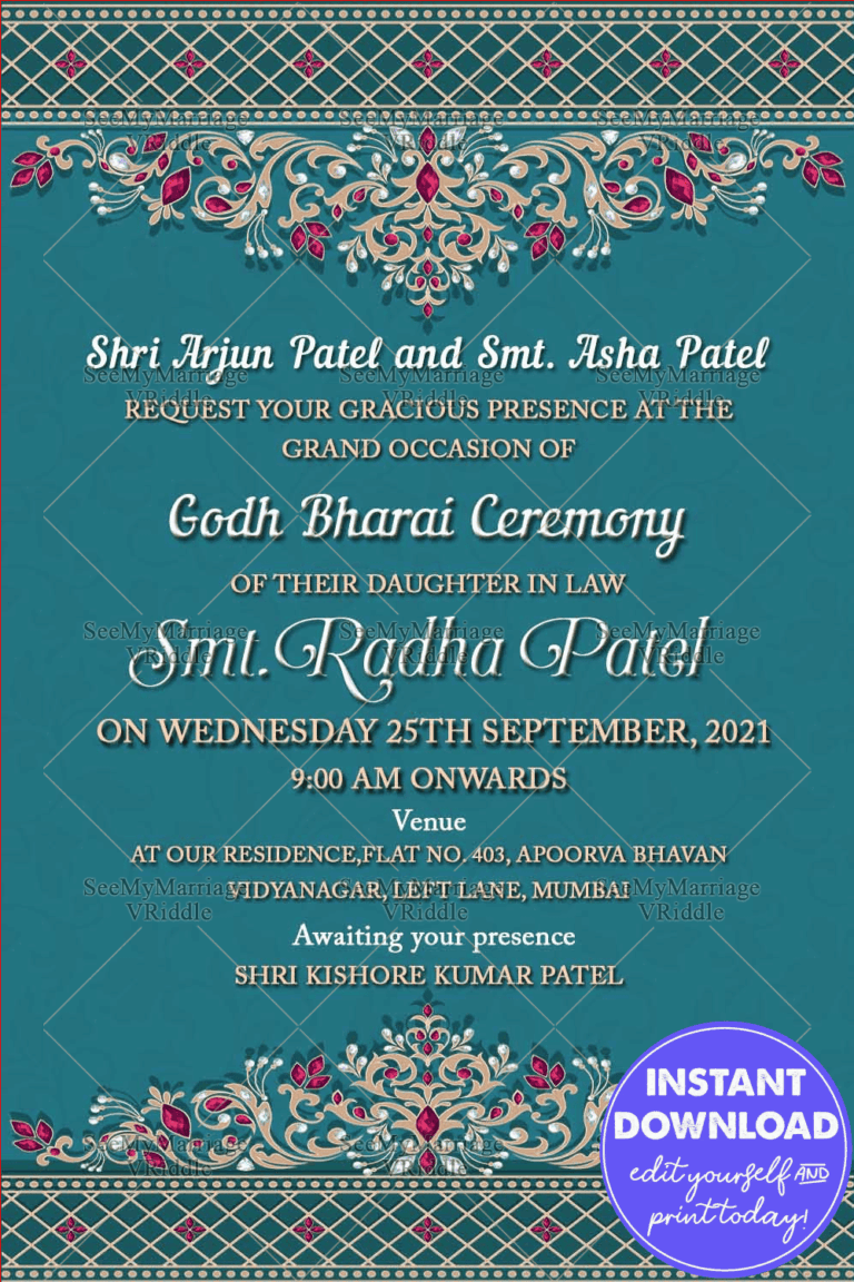 Simple Light Green Seemantham Invitation Card Decorated With Stones