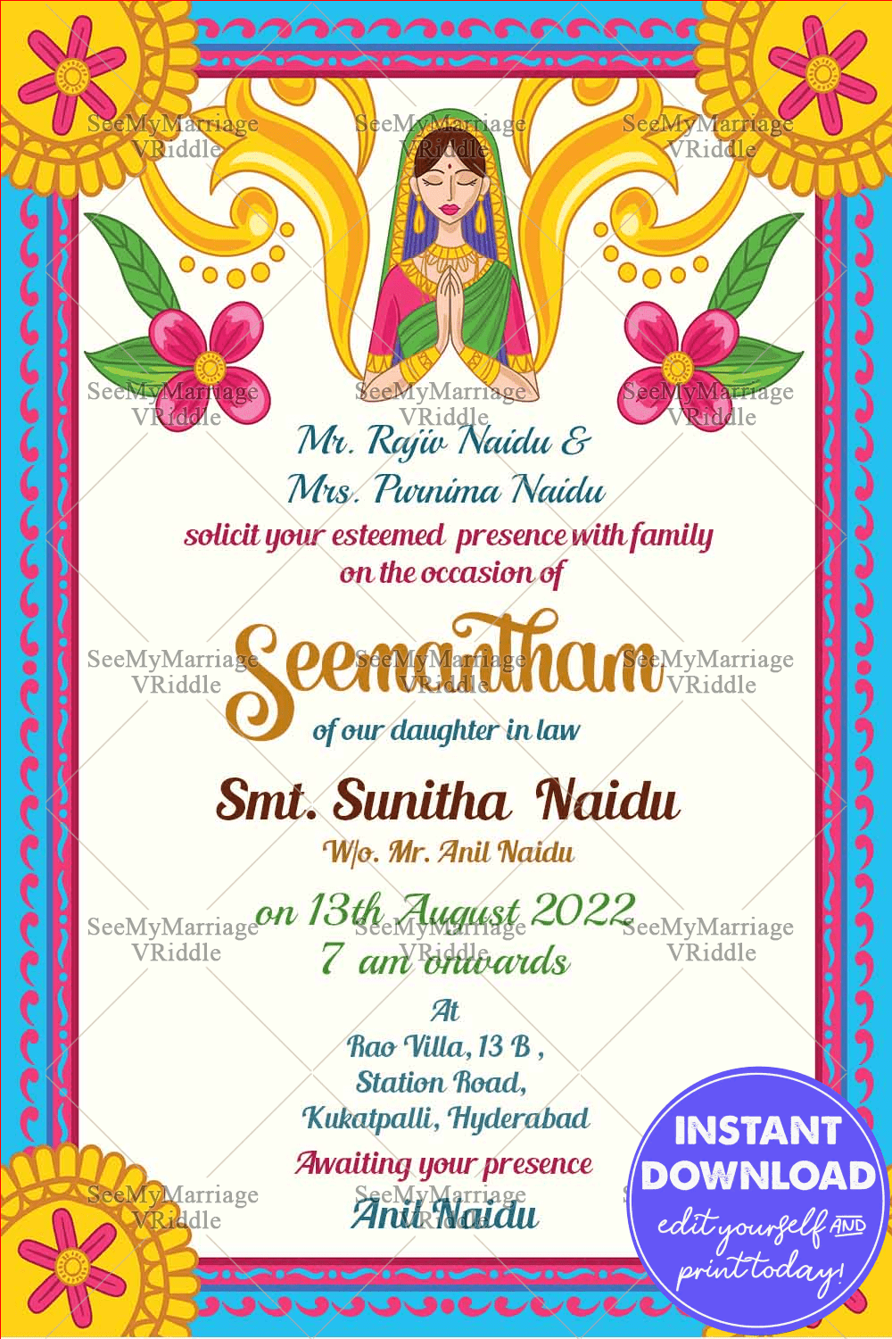 Colorful Indian Style Babyshower Invitation Card