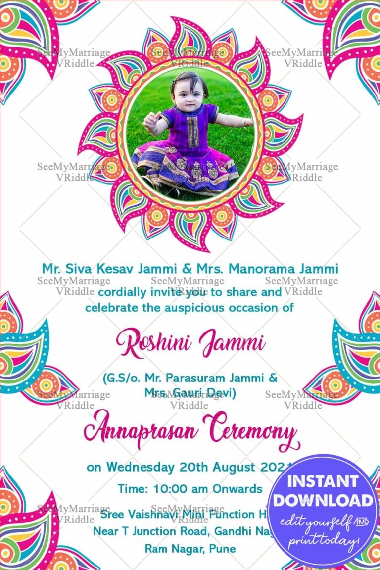 Colourful Mandala Theme First Rice Eating Ceremony Invitation Card
