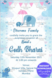 Cute Baby Elephant With Light Blue Sky Theme Godh Bharai Invitation Card