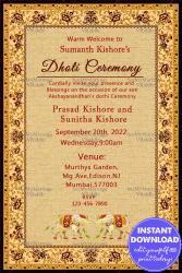 Dhoti Ceremony Invitation Card With Elephant & Yellow Floral Flowers Theme