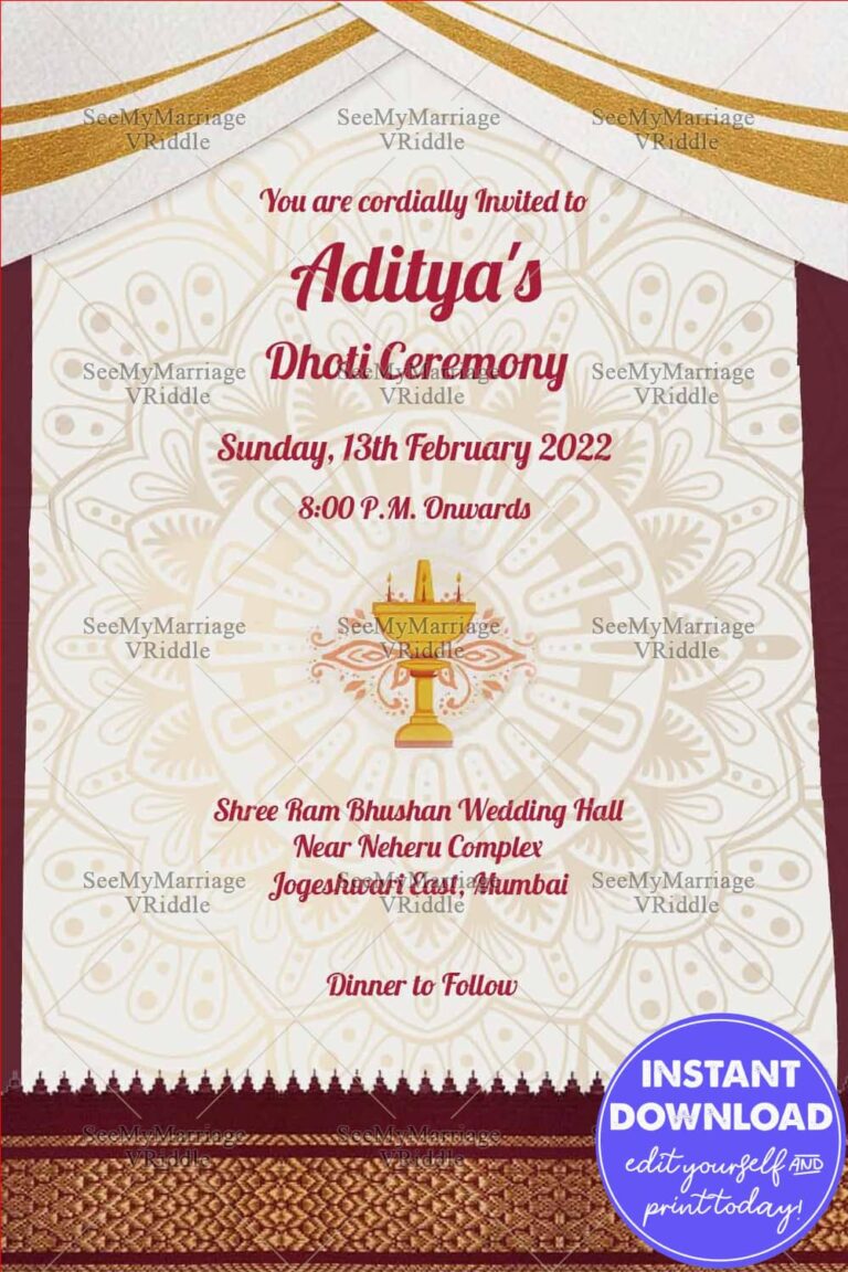 Traditional Dhoti Ceremony Invitation Card