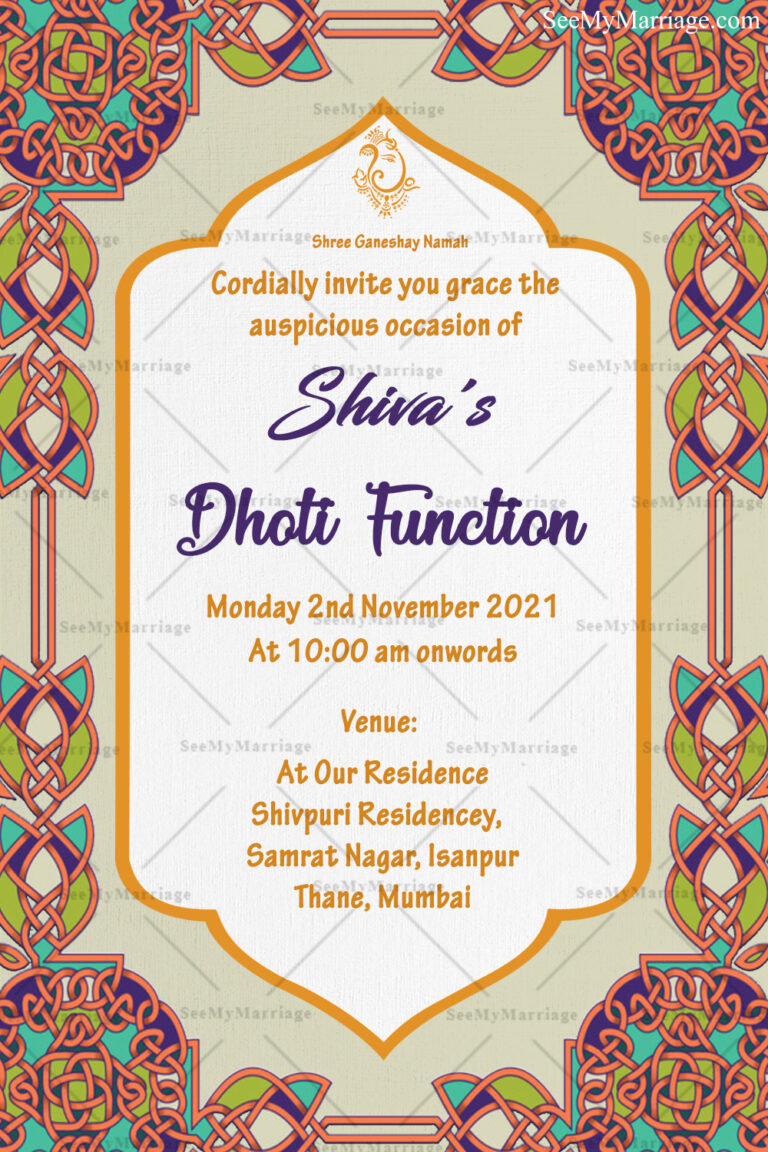 Elegant Celtic Ornament With Grey Theme Dhoti Function Invitation Card