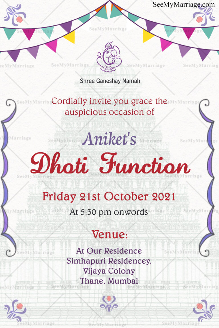 Traditional Decorative Motifs With Light Grey Theme Dhoti Function Invitation Card